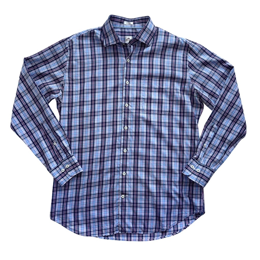 Peter Millar | Blue, Pink & White Plaid Check Button Down Shirt
